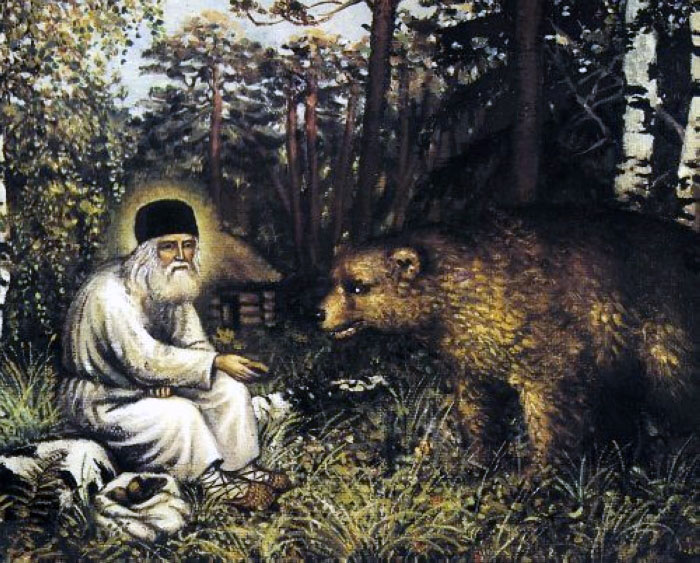 De heilige Serafim van Sarov voedt een beer
